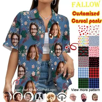 Рубашка с лицом для женщин Персонализированная тропическая рубашка на пуговицах с цветочным принтом L