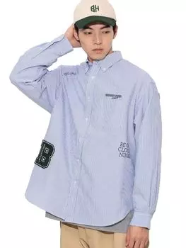 Рубашка с надписью Oxford Button Down Shirt NAVY M [Beams Heart] L/S Мужская тёмно-синий