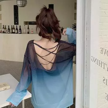 Рубашка с открытой спиной и защитой от солнца, женская, с длинными рукавами, летняя, свободная, с защитой от кондиционирования воздуха, топ из тонкой сетки one size