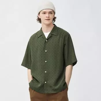 Рубашка с открытым воротником GU by Uniqlo, рукав 5 минут, обычный