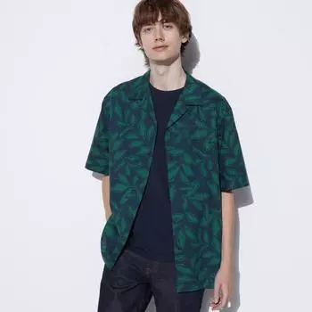 Рубашка с открытым воротником и принтом UNIQLO, короткий рукав A