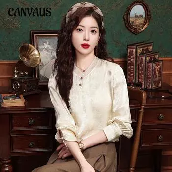 Рубашка с пластинчатыми пуговицами, женская весенне-осенняя блузка с косой планкой и длинными рукавами в стиле ретро в стиле династии Тан S