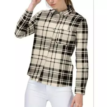Рубашка с плоским воротником в клетку, повседневная рубашка с длинным рукавом на пуговицах на весну и осень, женская одежда S
