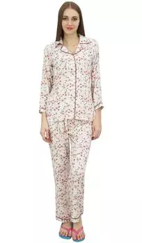 Рубашка с принтом Bimba Off-White и пижамные штаны с эластичной талией Ночная одежда 10 покинуть белый