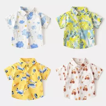 Рубашка с принтом для мальчиков, детская рубашка с коротким рукавом, детская модная рубашка с принтом 90
