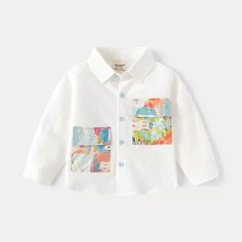 Рубашка с принтом для мальчиков, осень 2024, новый зарубежный стиль, детская повседневная рубашка с длинными рукавами, детская одежда 90cm