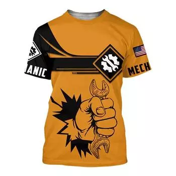 Рубашка с принтом механика, мужская футболка, персонализированная рабочая одежда, летняя повседневная толстовка с круглым вырезом, мужской уличный пуловер, топы большого размера XXL