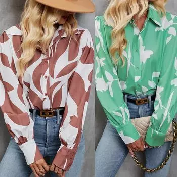 Рубашка с принтом в стиле пэчворк для женщин. Рубашка на пуговицах с воротником и воротником. Повседневная мода. Свободная осенняя юбка. Удобный дышащий легкий топ. S