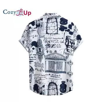 Рубашка с принтом в стиле ретро, мужская рубашка с короткими рукавами для мужчин, летняя рубашка, крутая мягкая рубашка S серый