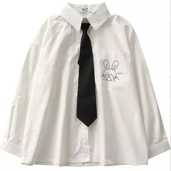 Рубашка с принтом, весенний новый женский свободный топ Tide + топы с завязками XS белый