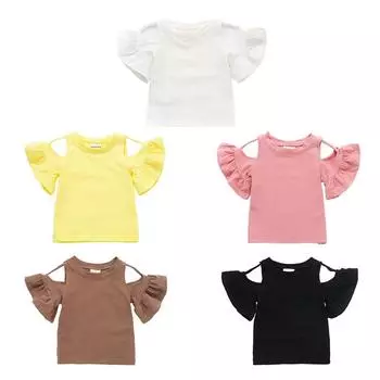 Рубашка с расклешенными рукавами и рюшами для девочек 1–5 лет, летняя футболка с открытыми плечами 110