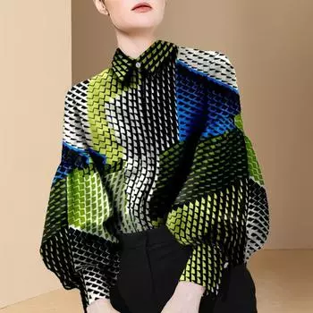 Рубашка с рукавами-фонариками, женская дизайнерская блузка, новинка весны 2022, повседневный топ на пуговицах с длинными рукавами S зелёный