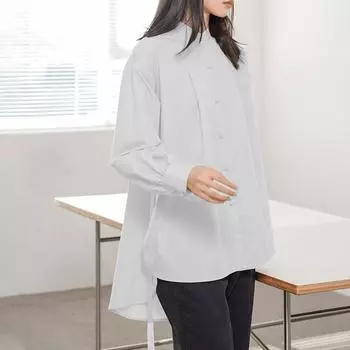 Рубашка с рукавами-фонариками, женская, осенняя, новая, воротник-стойка, большой размер, свободная, повседневная, однотонная, с поясом, верхняя часть M