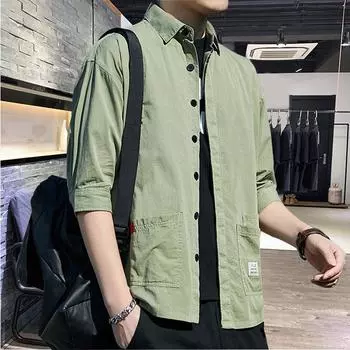 Рубашка с рукавом три четверти, рабочая одежда, мужская, корейская, модная, весна-лето, свободные, повседневные рубашки, куртка для мужчин M