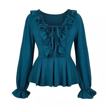 Рубашка с рюшами в стиле Ренессанс для Хэллоуина, косплея, полиэстер, разноцветная S