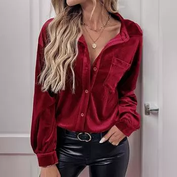 Рубашка с воротником-лацканом, осенне-зимняя женская, с длинными рукавами, бархатный кардиган, топ S