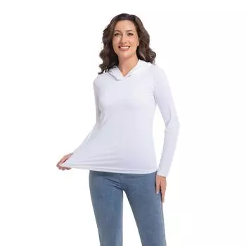 Рубашка с защитой от солнца 50+ | Рубашка с капюшоном и длинными рукавами из легкой и дышащей ткани, идеально подходящая для походов, бега, пляжа. Защита от ультрафиолета и комфорт в течение всего дня XS белый