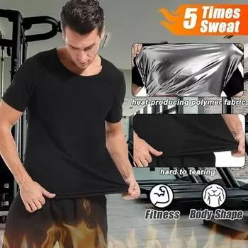 Рубашка-сауна с коротким рукавом, эластичный топ с круглым вырезом, вырабатывающий тепло, сжигающий калории, способствующий потере веса, однотонный мужской спортивный топ для тренировок в спортзале XL серебряный