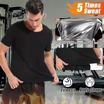 Рубашка-сауна с коротким рукавом, эластичный топ с круглым вырезом, вырабатывающий тепло, сжигающий калории, способствующий потере веса, однотонный мужской спортивный топ для тренировок в спортзале XL синий