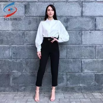 Рубашка SCIONE, винтажная рубашка с рукавами-фонариками, осень-зима, утепленная женская рубашка, блузка, женская свободная рубашка, топ S белый