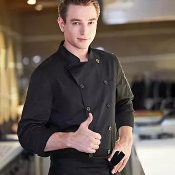 Рубашка шеф-повара унисекс, кухонная двубортная рубашка с длинными рукавами и воротником-стойкой, устойчивая к пятнам, свободная кухонная униформа для пекарни, ресторана, столовой, униформа официанта, верхняя одежда для повара M