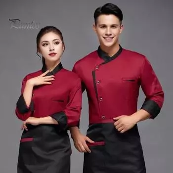 Рубашка шеф-повара унисекс, кухонная однобортная рубашка с короткими рукавами и воротником-стойкой, устойчивая к загрязнениям, свободная кухонная униформа для пекарни, ресторана, столовой, униформа официанта, верхняя одежда для повара L красный