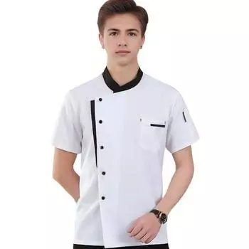 Рубашка шеф-повара унисекс, мягкая дышащая рубашка с воротником-стойкой, однобортная, с короткими рукавами, нагрудными карманами, верхняя одежда для ресторана, униформа M белый