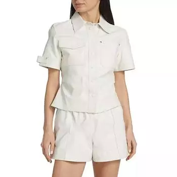 Рубашка стильная белая из натуральной овчины повседневная кожа байкерская мягкая ручная работа женская S белый