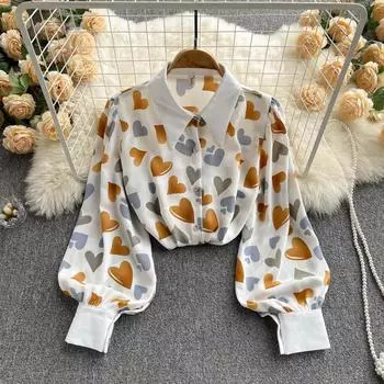 Рубашка Super Fire 2022, весенняя новая женская одежда, универсальный дизайн, топ с принтом, шифоновая рубашка с длинными рукавами и трендом