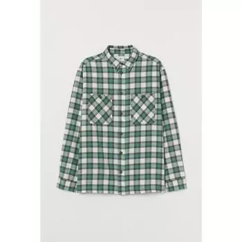 Рубашка свободного кроя H&M Хаки Зелено-Белая клетка 0973141001
