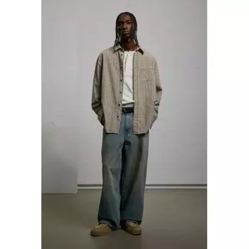 Рубашка свободного кроя из фланели HM бежевая в клетку XS