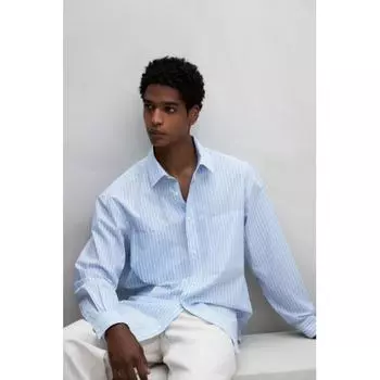 Рубашка свободного кроя из поплина HM светло-синяя в полоску XS