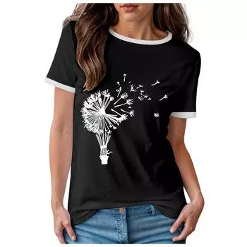 Рубашка TT с рукавом Женская блузка с принтом, модная короткая повседневная блузка с круглым вырезом, свободная женская блузка, цветной пуловер S