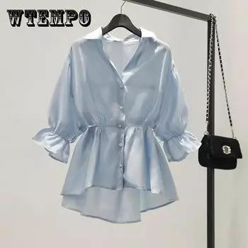 Рубашка-юбка с v-образным вырезом на талии, женская летняя весенне-летняя осенняя корейская шифоновая свободная блузка с рюшами, детская рубашка XXXL