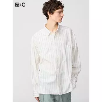 Рубашка Uniqlo BroAdcloth Oversize с длинным рукавом в полоску A 30 NATURAL/UNISEX S