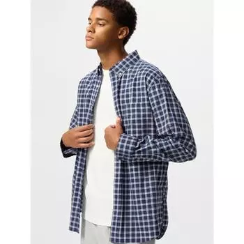 Рубашка Uniqlo BroaDcloth с длинным рукавом и воротником на пуговицах в клетку D 67 BLUE/UNISEX L