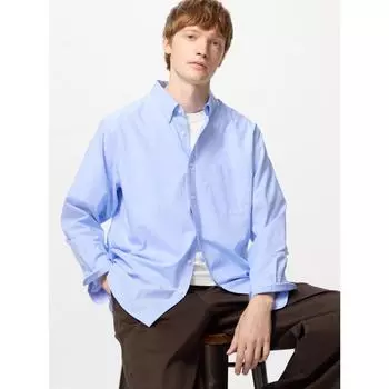 Рубашка Uniqlo Broadcloth с длинным рукавом и воротником на пуговицах 00 WHITE/MEN M