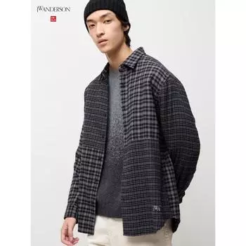 Рубашка Uniqlo FlAnnel с длинным рукавом и стандартным воротником A 08 DARK GRAY/UNISEX S