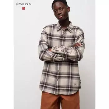 Рубашка Uniqlo Flannel с длинным рукавом и стандартным воротником B 02 LIGHT GRAY/UNISEX S