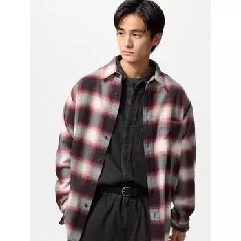 Рубашка Uniqlo Flannel с длинным рукавом, обычная, цветная, в клетку K 41 YELLOW/UNISEX S