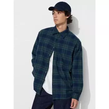 Рубашка Uniqlo Flannel с длинным рукавом, обычная, в клетку, D 56 OLIVE/UNISEX S