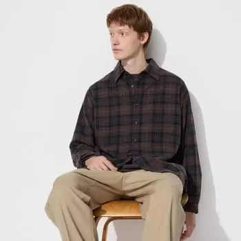 Рубашка UNIQLO из фланели с длинным рукавом, обычная цветовая гамма, клетка D