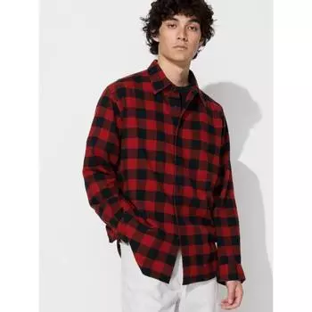 Рубашка Uniqlo из фланели с длинным рукавом и стандартным воротником в клетку G 03 GRAY/UNISEX S