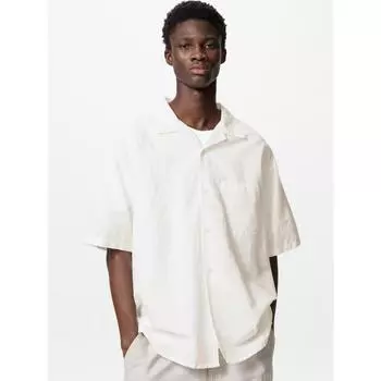 Рубашка Uniqlo из хлопка и льна с коротким рукавом 00 WHITE/MEN S