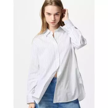 Рубашка Uniqlo из хлопка с длинным рукавом в полоску 62 BLUE/WOMEN XS