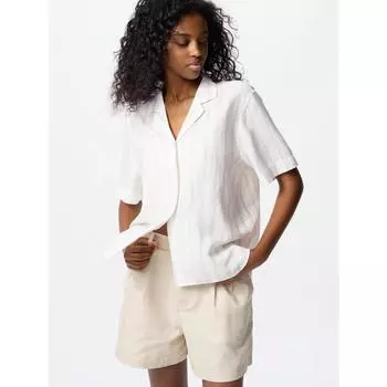 Рубашка Uniqlo из льняной смеси с открытым воротником и короткими рукавами в полоску 56 OLIVE/WOMEN S