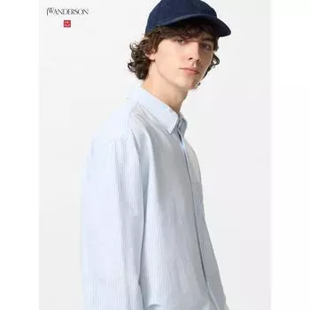 Рубашка Uniqlo Oxford Oversize с длинным рукавом в полоску B 61 BLUE/MEN S