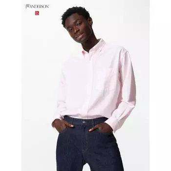 Рубашка Uniqlo Oxford Oversize с длинным рукавом в полоску A 11 PINK/MEN S