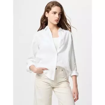 Рубашка Uniqlo Premium из льна с длинным рукавом 00 WHITE/WOMEN S