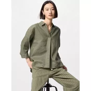 Рубашка Uniqlo Premium Linen Skipper Collar, часть 7 02 LIGHT GRAY/WOMEN XS